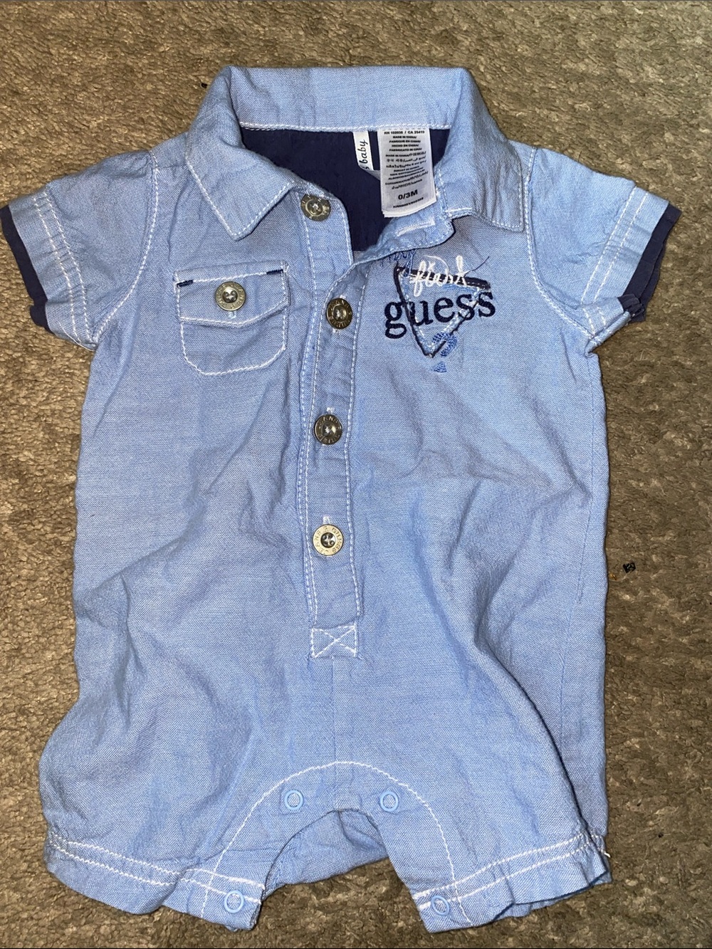 Guess Light Blue Polo-Style Baby Romper